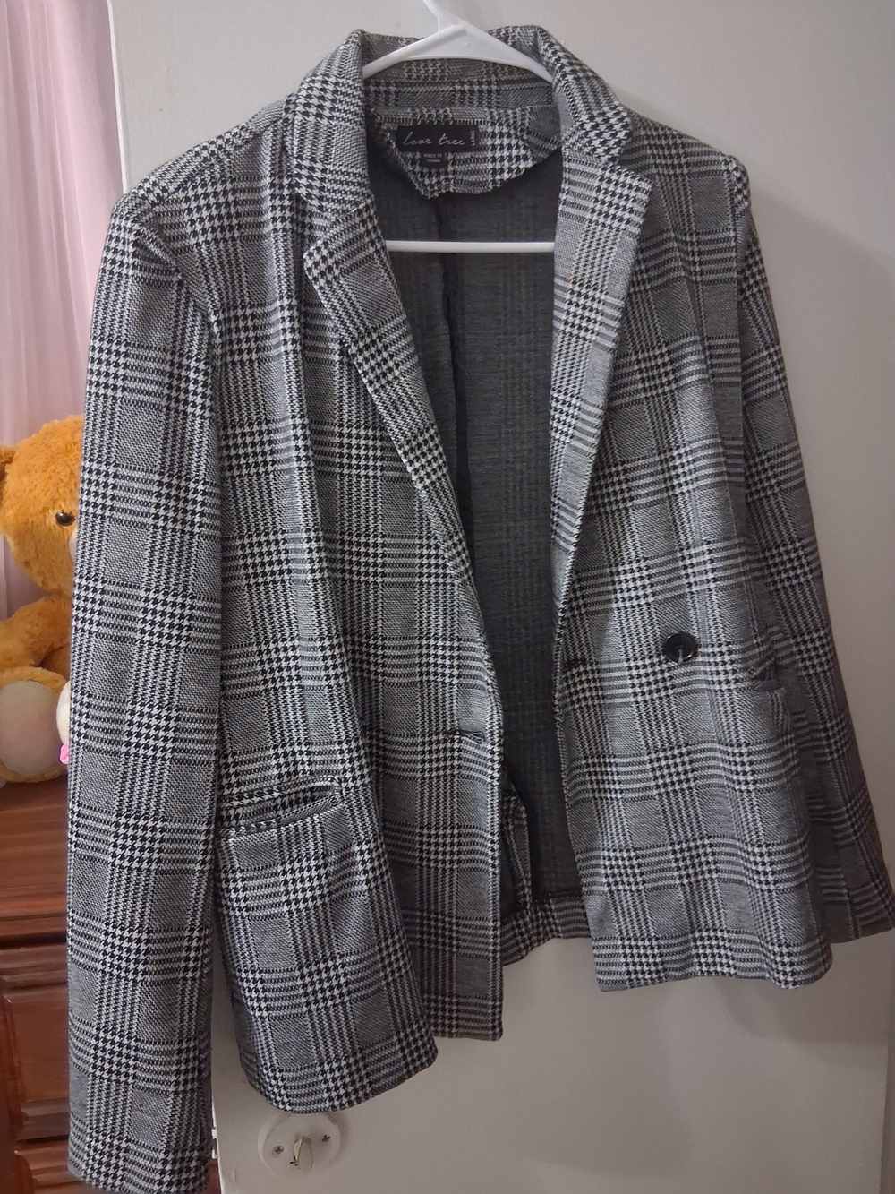 Love Tree Black and Gray Glen Plaid Blazer
